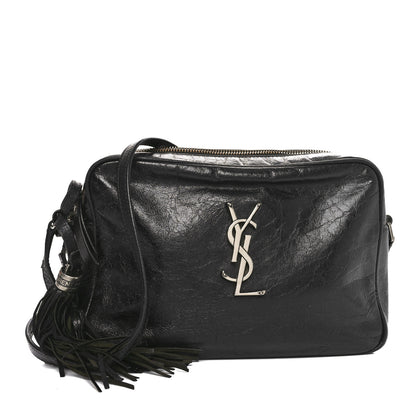 Saint Laurent Cracked Shiny Calfskin Monogram Lou Camera Bag Black 1 of 10