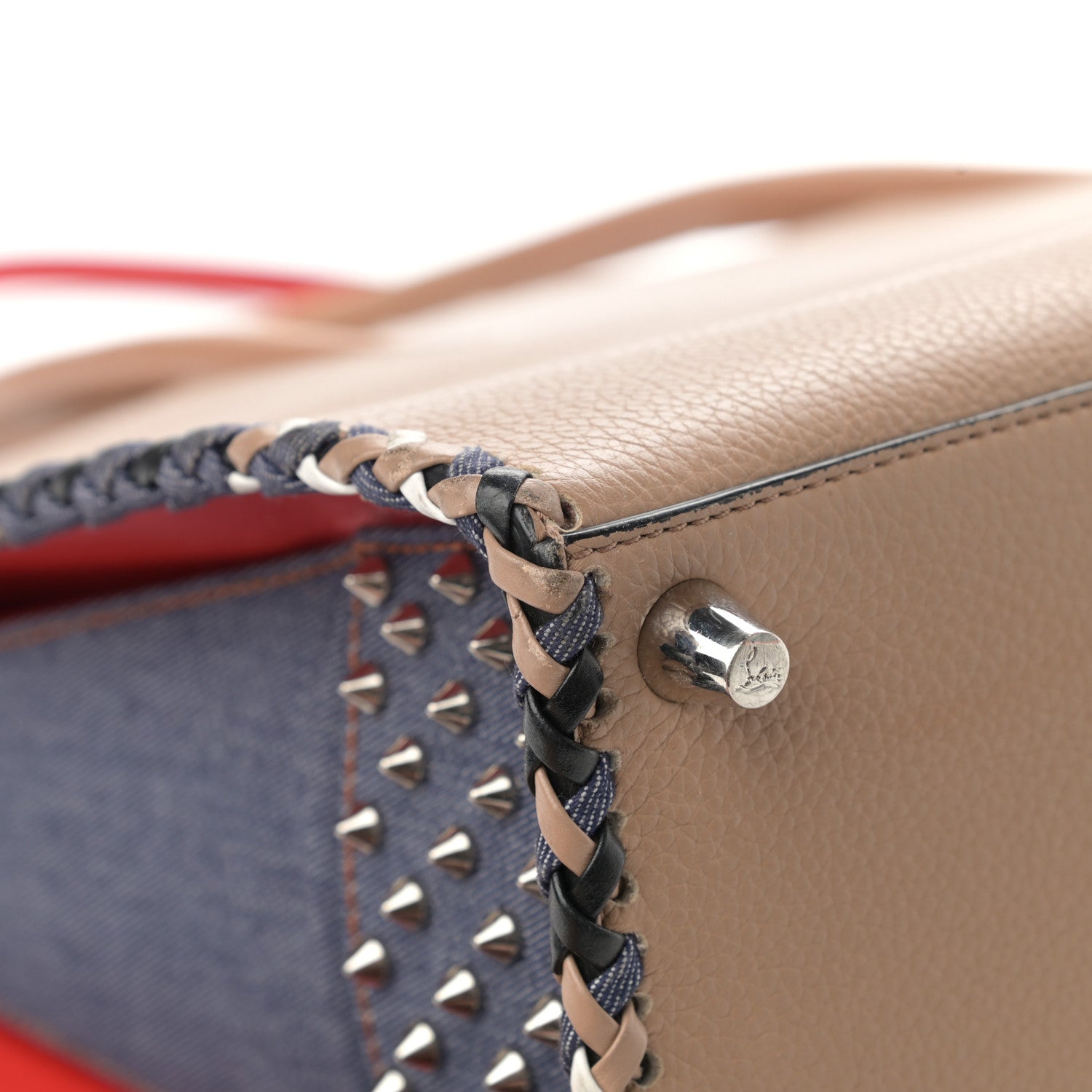 Christian Louboutin Calfskin Mexinodo Beaded Studded Triple Gusset Large Paloma Beige Blue 12 of 26