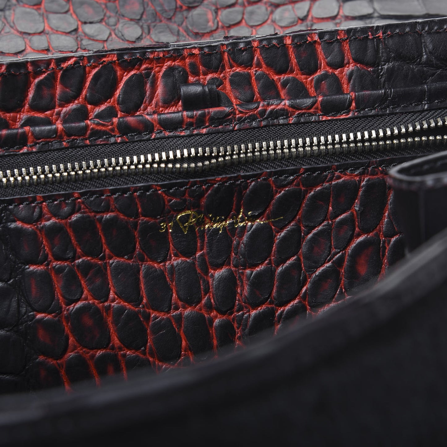 3.1 Calf Hair Calfskin Crocodile Embossed Medium Pashli Satchel Antique Red Black