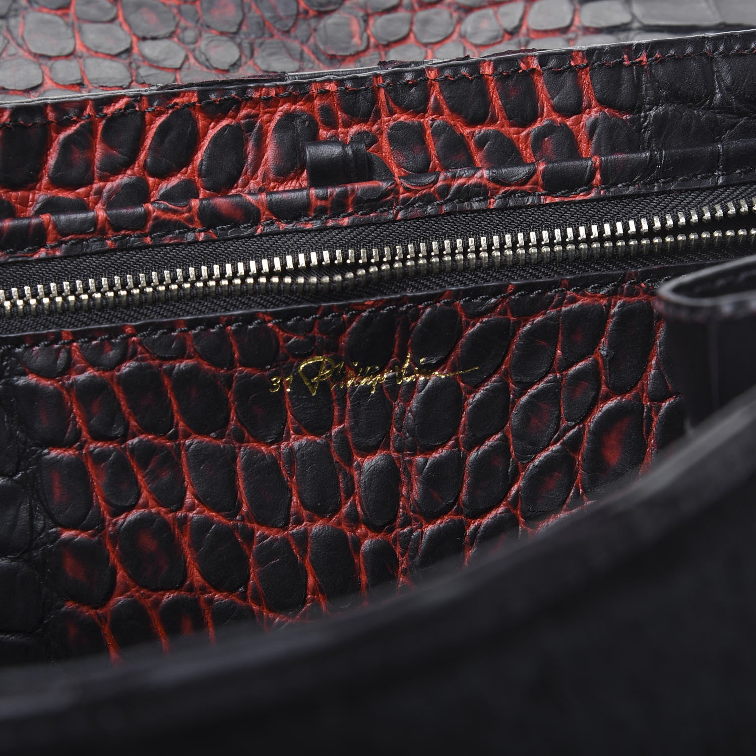 3.1 Phillip Lim 3.1 Calf Hair Calfskin Crocodile Embossed Medium Pashli Satchel Antique Red Black 5 of 8