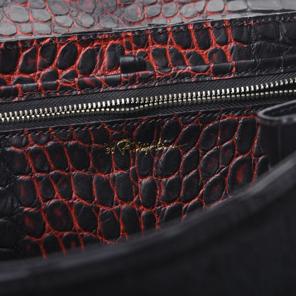 3.1 Phillip Lim 3.1 Calf Hair Calfskin Crocodile Embossed Medium Pashli Satchel Antique Red Black 5 of 8