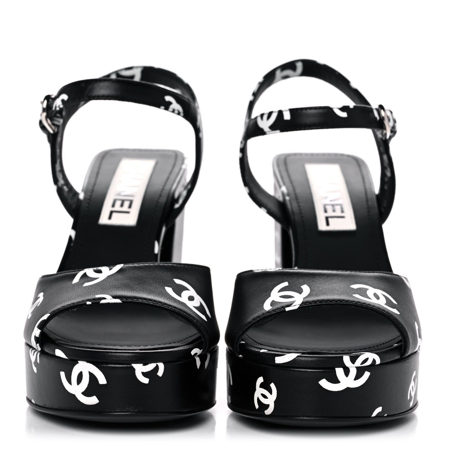 Printed Lambskin Coco Beach Platform Sandals 37 Black White