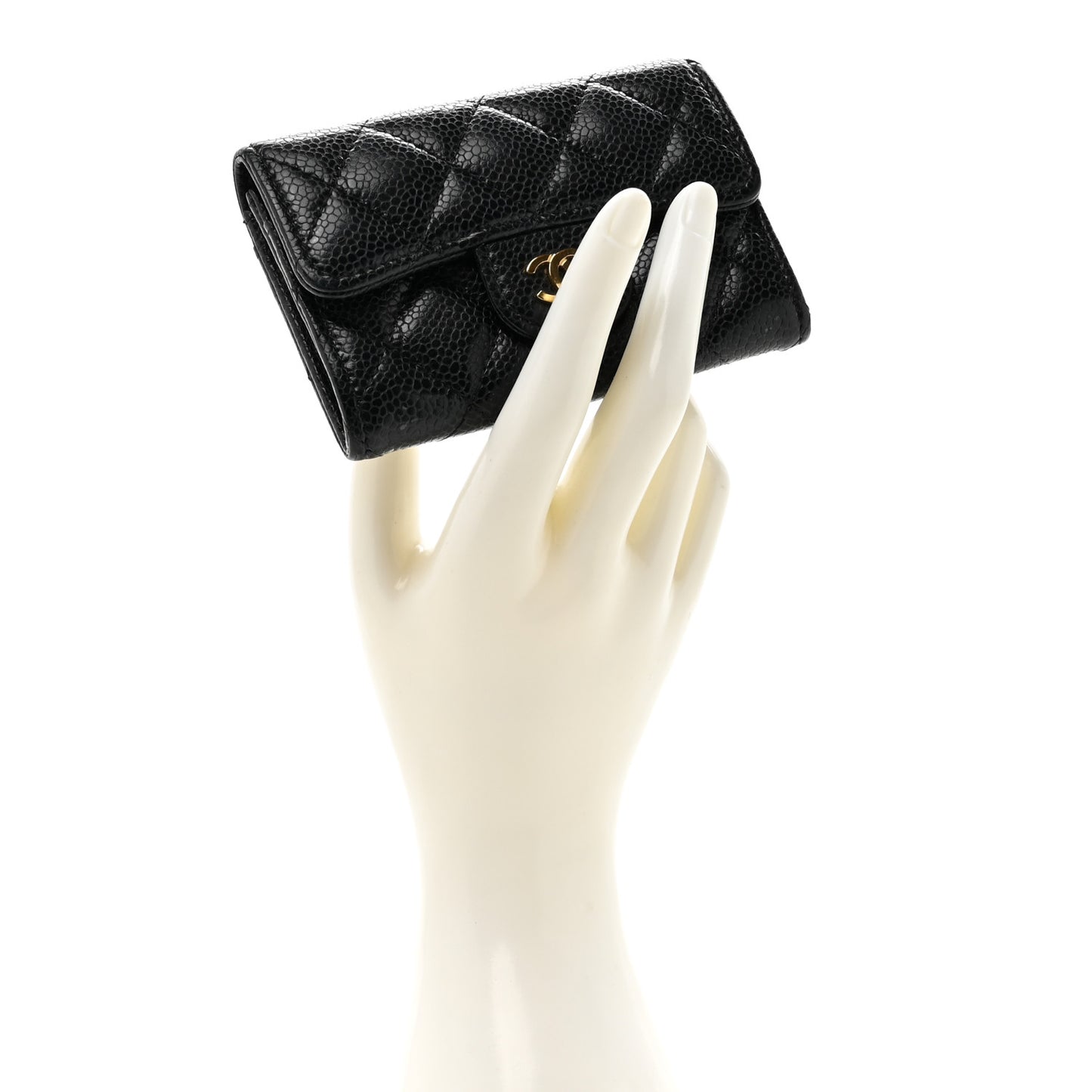 Caviar Quilted Flap Card Holder Wallet Black