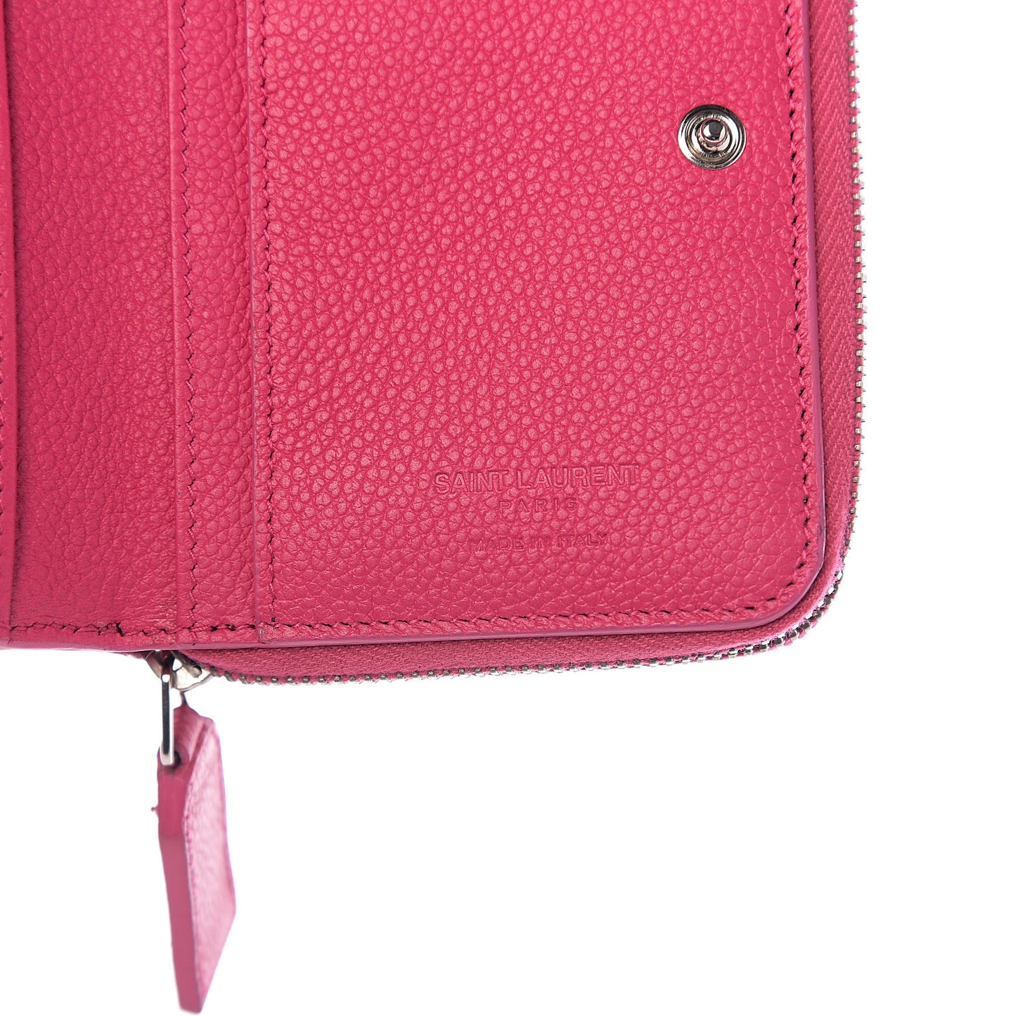 Grained Calfskin Rive Gauche Compact Zip Around Wallet Fuchsia