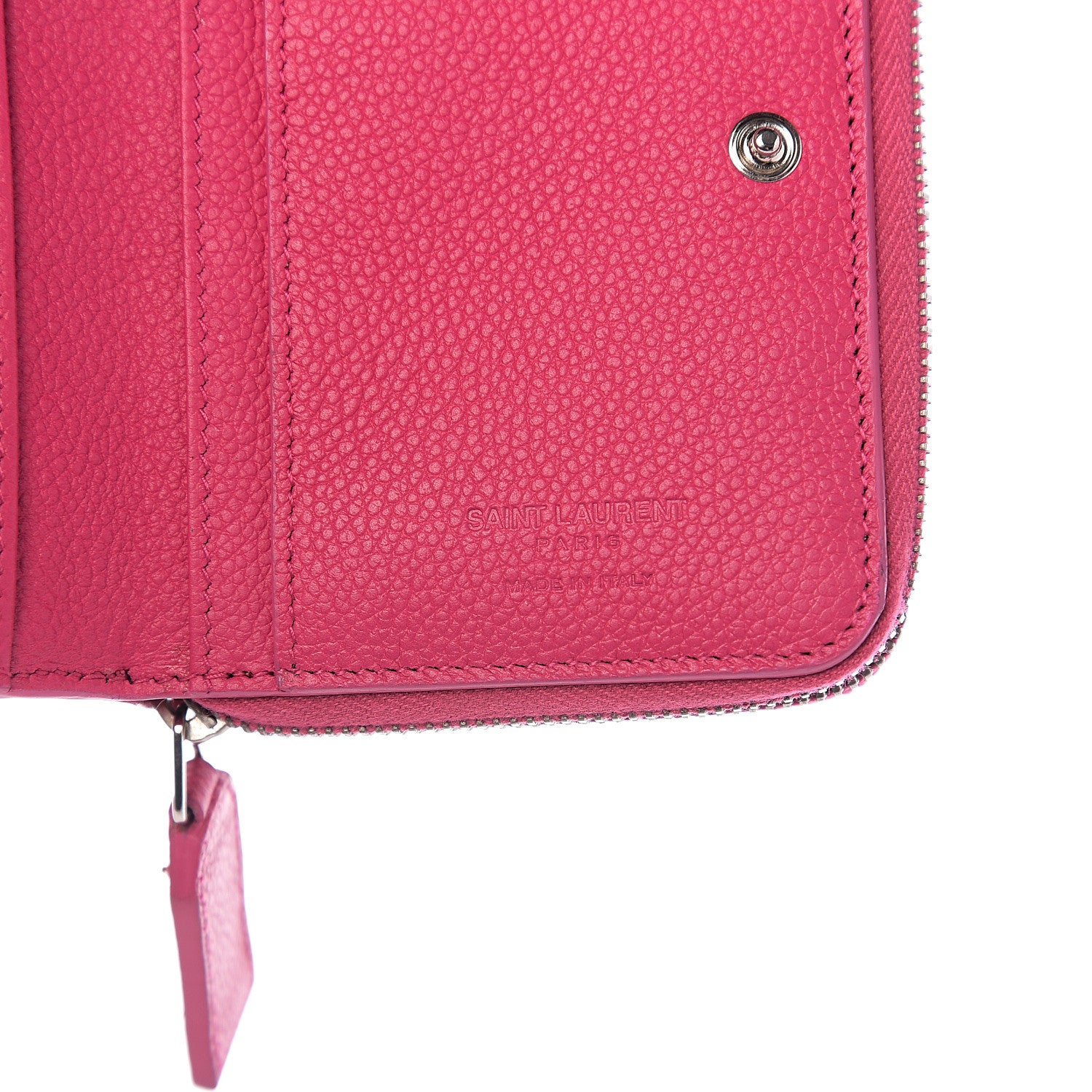 Saint Laurent Grained Calfskin Rive Gauche Compact Zip Around Wallet Fuchsia 5 of 6