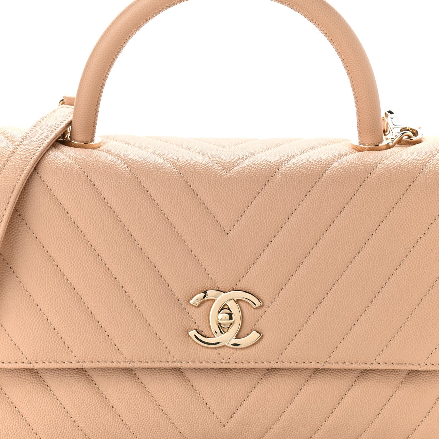 Caviar Chevron Quilted Small Coco Handle Flap Beige