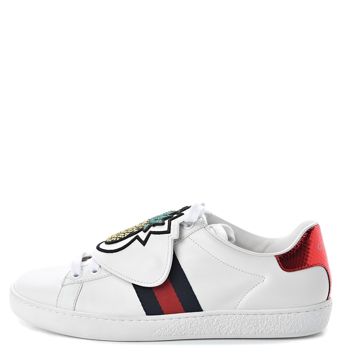 Gucci Calfskin Ayers Crystal Web Pineapple Embroidered Womens New Ace Sneakers 36 White 1 of 12