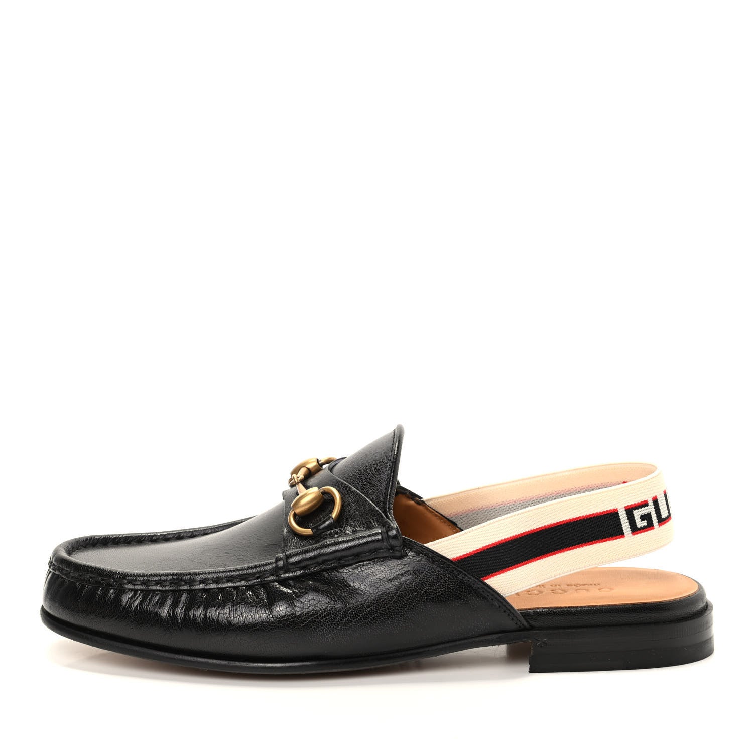 Gucci Goatskin Stripe Mens Horsebit Slingback Slippers 7 Black 1 of 11