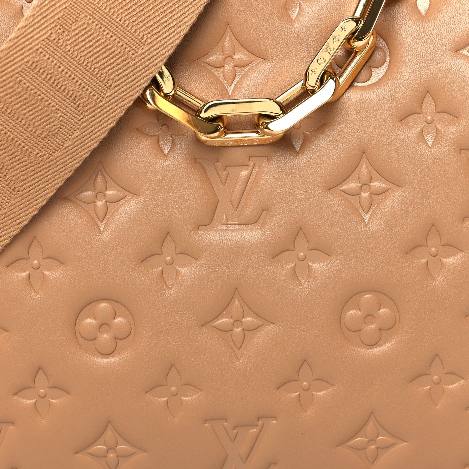 Louis Vuitton Lambskin Embossed Monogram Coussin PM Camel 9 of 11