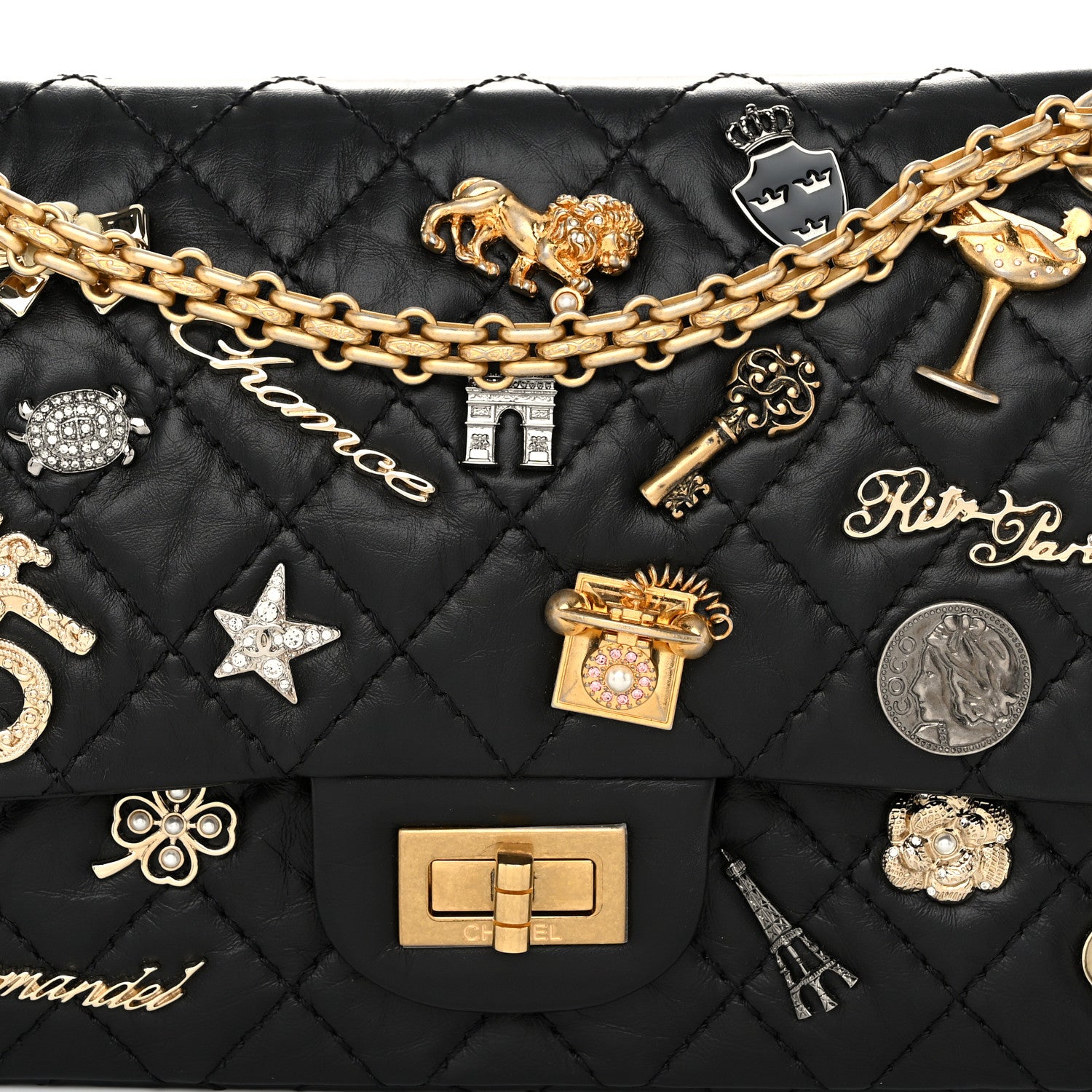 Chanel Aged Calfskin Lucky Charms 2.55 Reissue 225 Flap Black 8 of 11