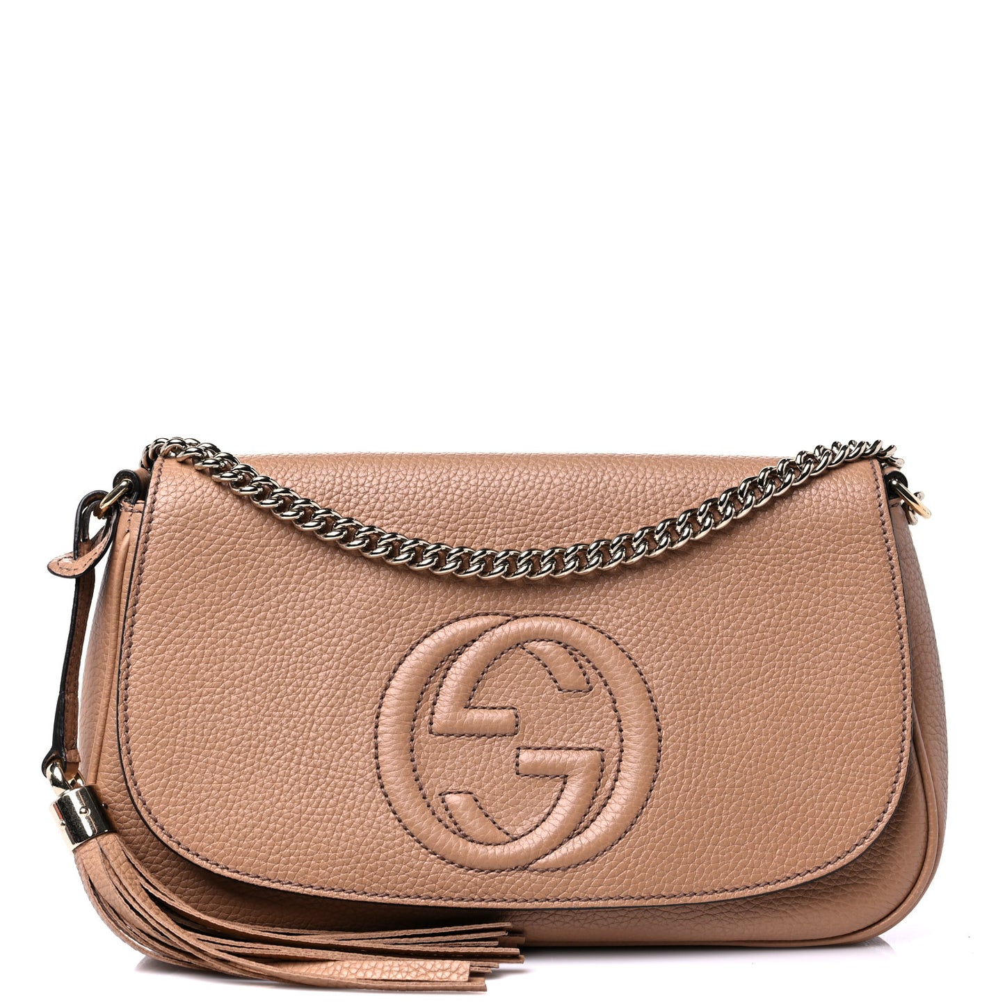 Pebbled Calfskin Medium Soho Flap Crossbody Camelia