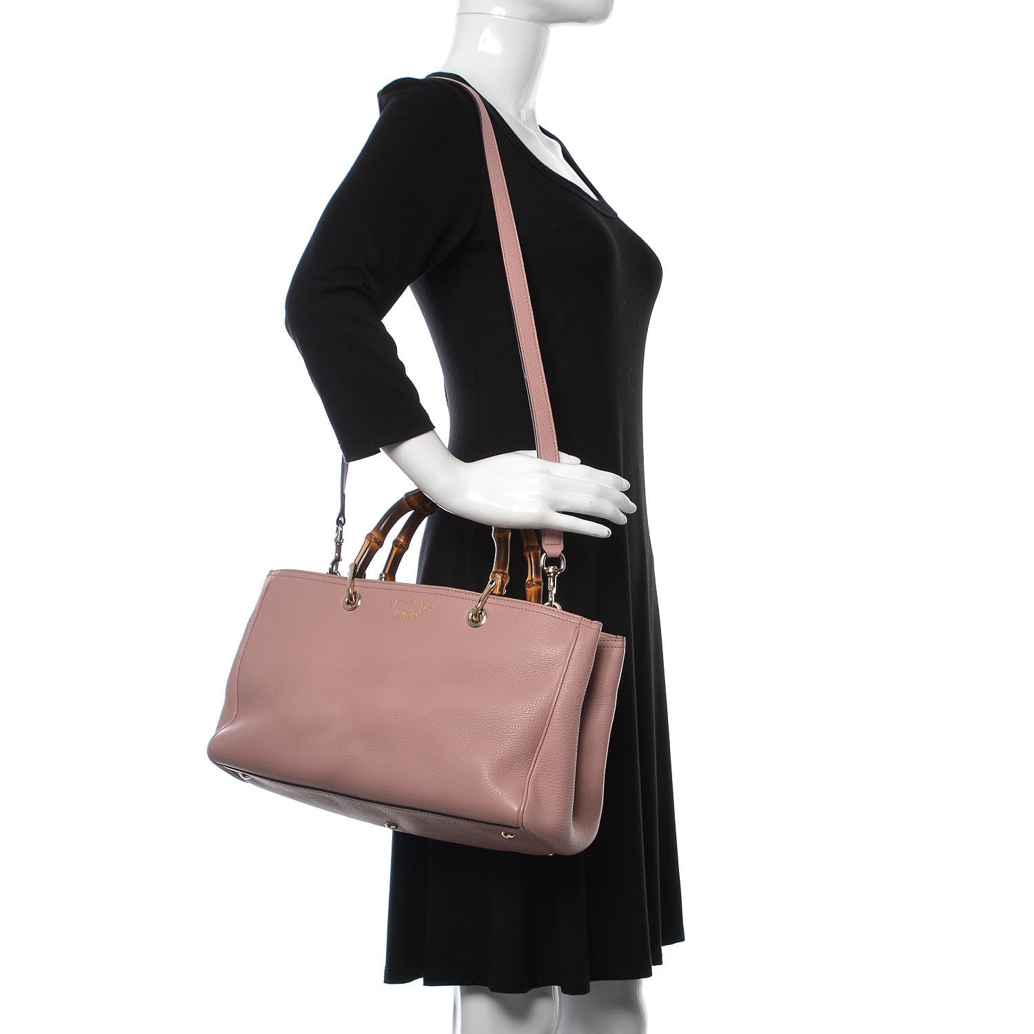 Gucci Pebbled Calfskin Medium Bamboo Shopper Tote Dark Cipria 2 of 9