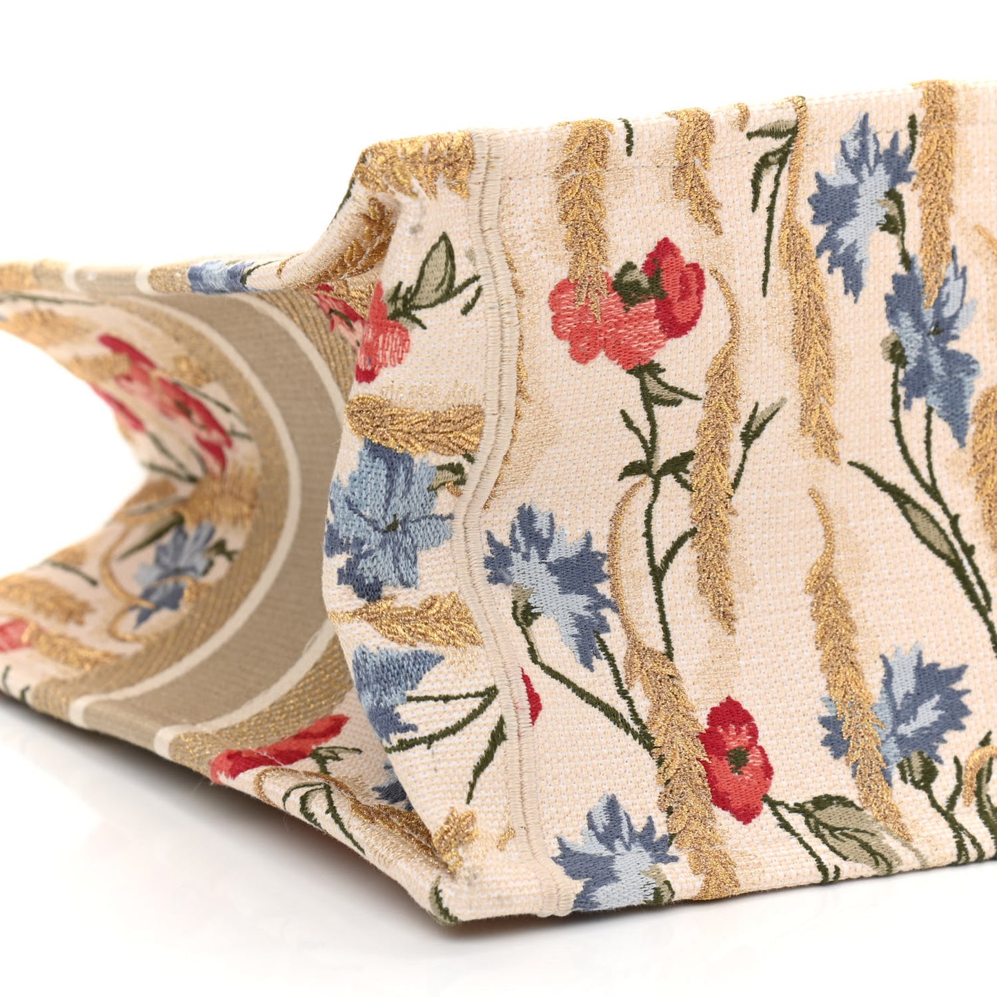 Canvas Embroidered Medium Hibiscus Book Tote Beige Multicolor