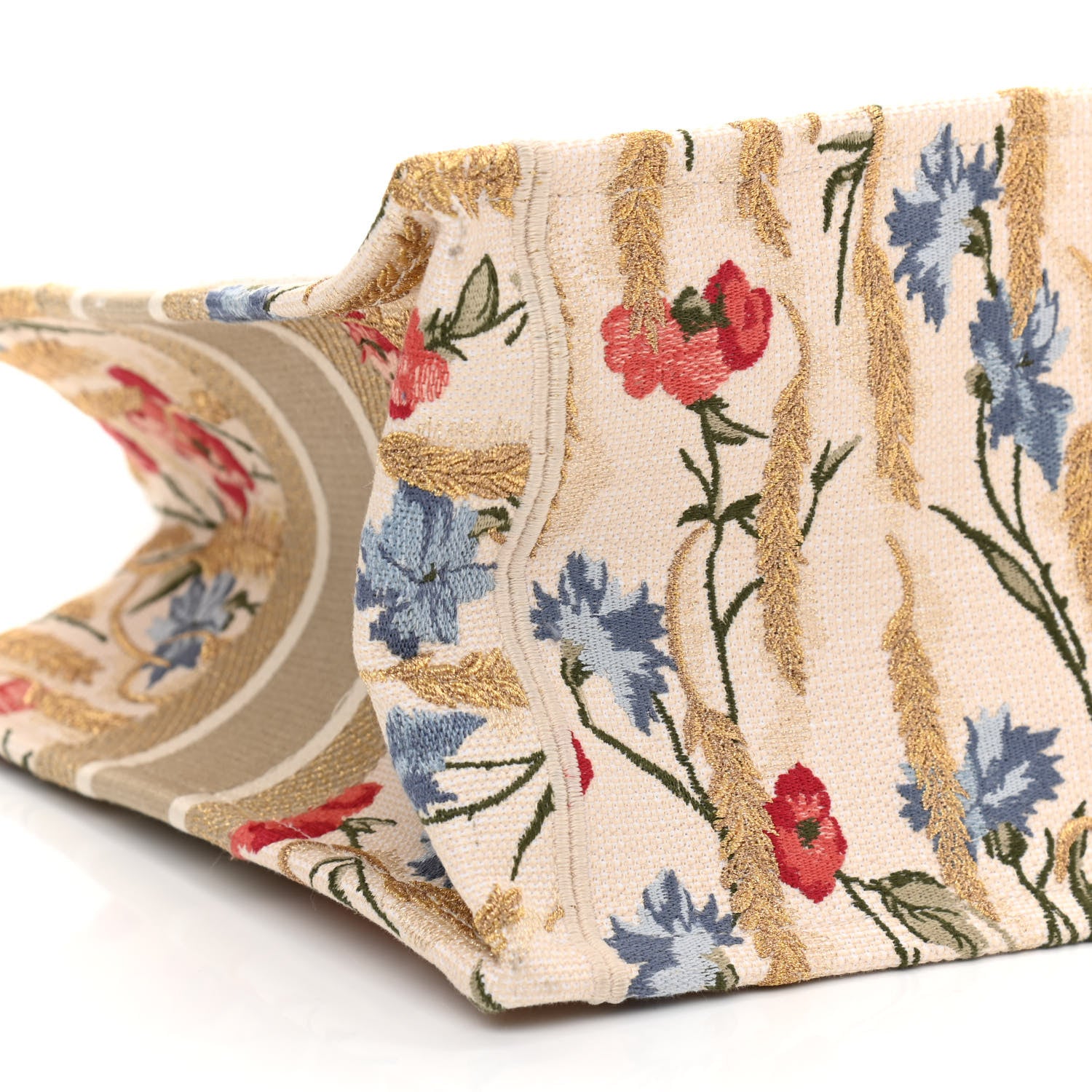 Christian Dior Canvas Embroidered Medium Hibiscus Book Tote Beige Multicolor 8 of 10