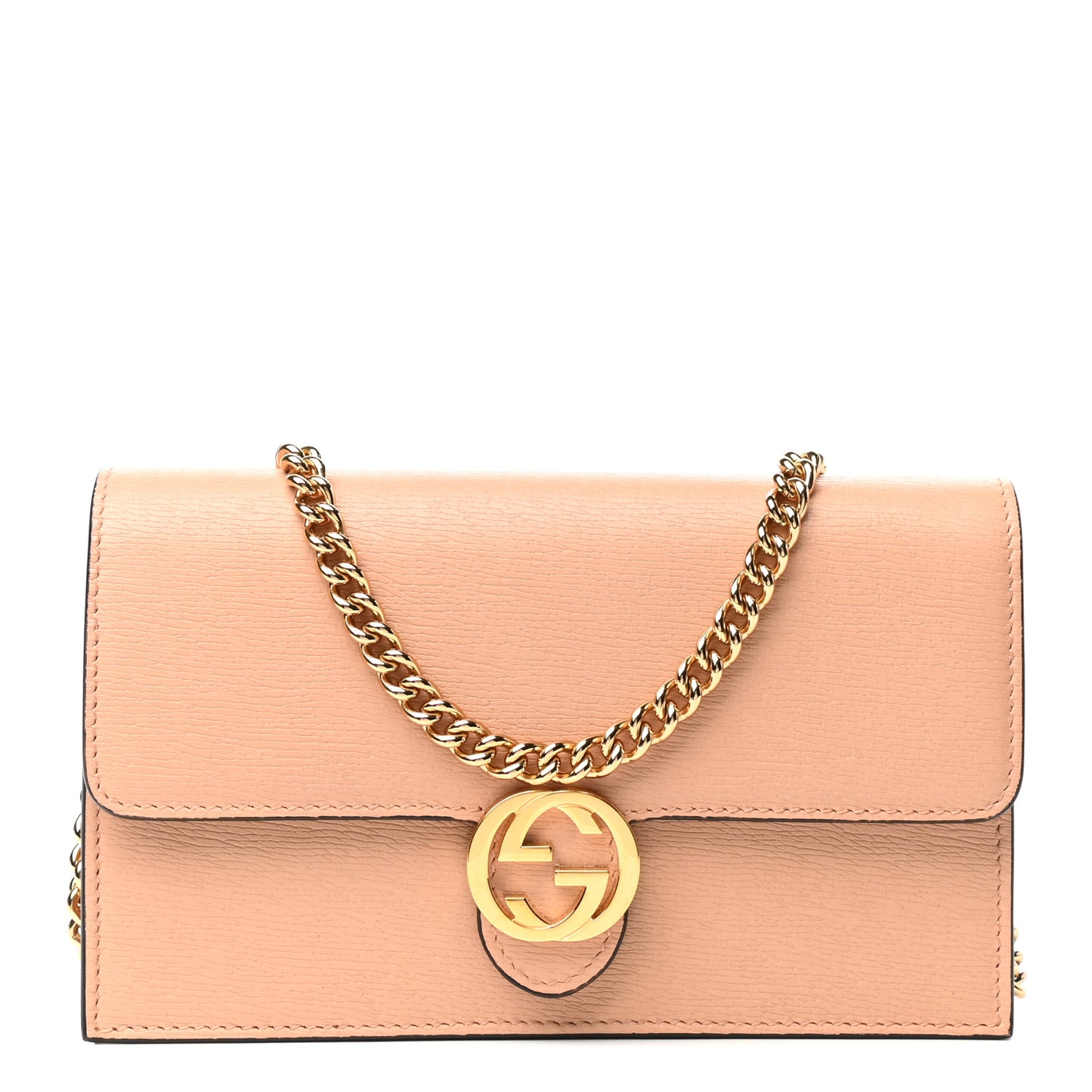 Textured Calfskin Icon Chain Wallet Pink Apricot