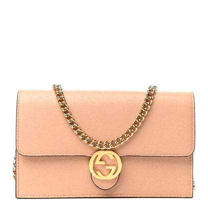 Gucci Textured Calfskin Icon Chain Wallet Pink Apricot 1 of 8