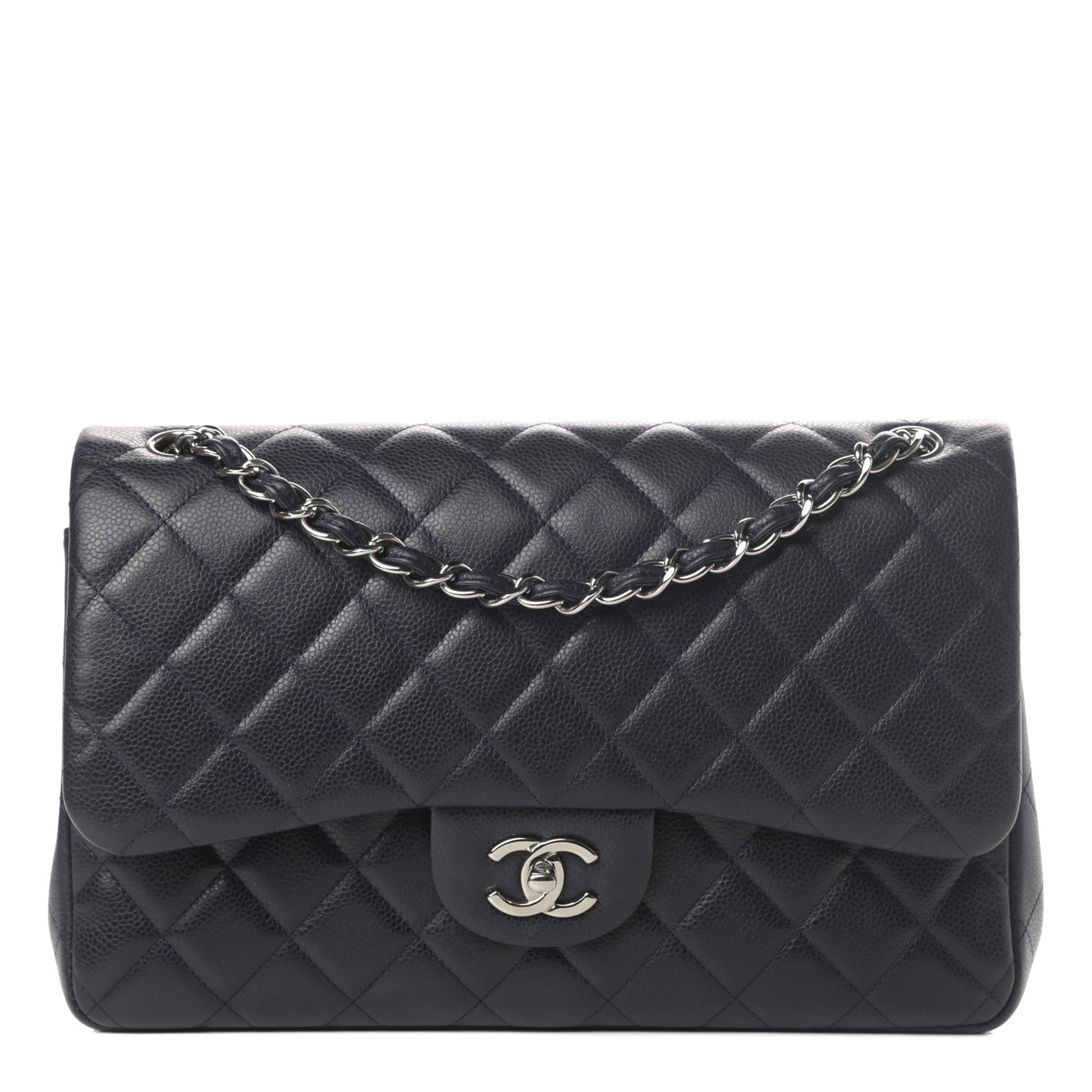 Caviar Quilted Jumbo Double Flap Navy Blue
