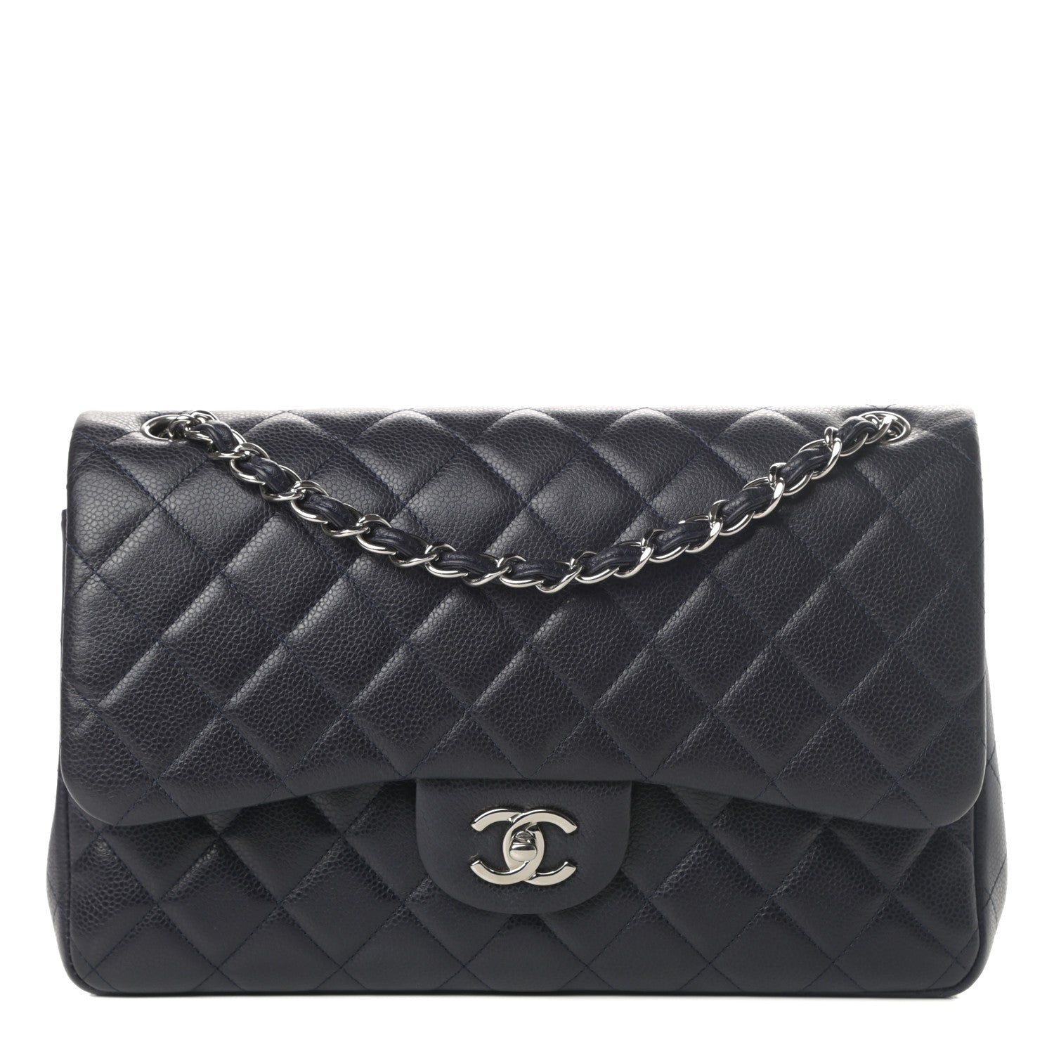 Chanel Caviar Quilted Jumbo Double Flap Navy Blue 1 of 12