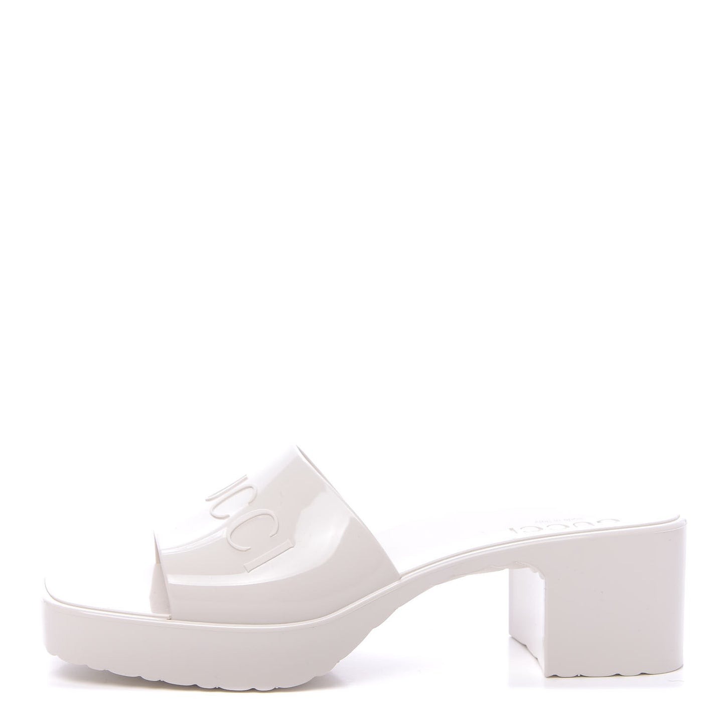 Rubber Gucci Logo Womens Platform 20/60mm Slide Sandals 38 Mystic White