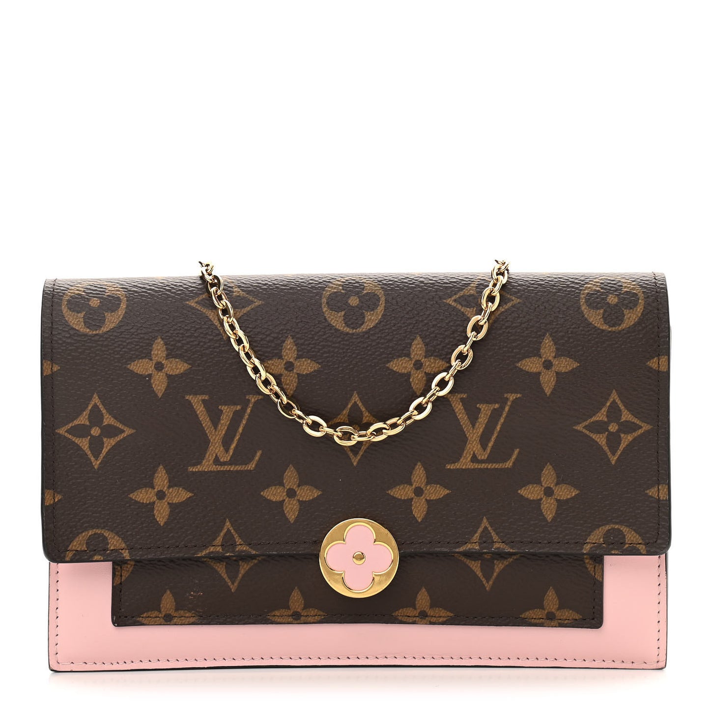 Monogram Flore Chain Wallet Rose Ballerine
