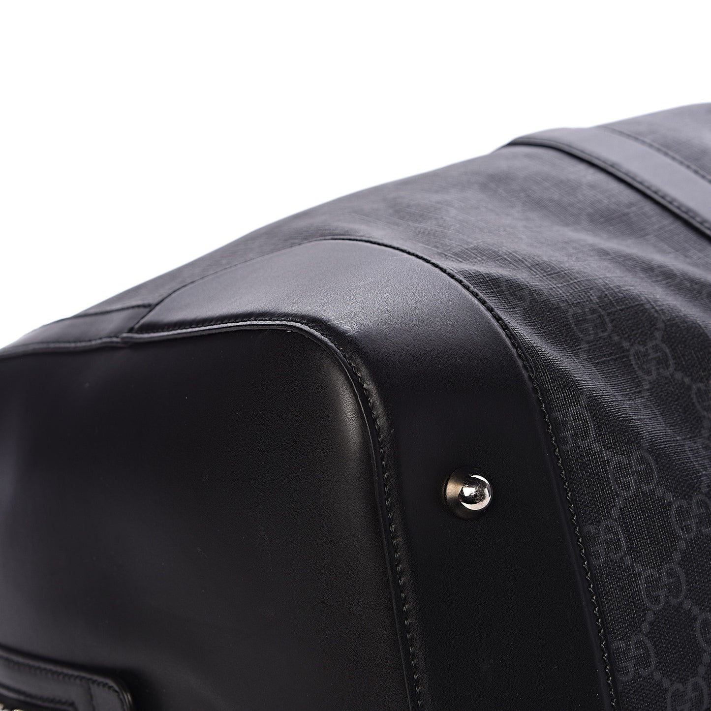 Soft GG Supreme Monogram Appia Calfskin Web Large Carry On Duffle Bag Black Grey