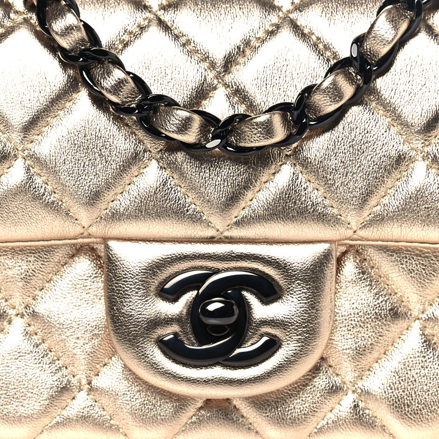 Chanel Metallic Lambskin Quilted Mini Rectangular Flap Gold Black 8 of 14