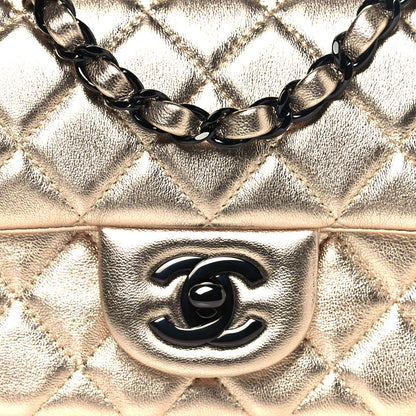 Chanel Metallic Lambskin Quilted Mini Rectangular Flap Gold Black 8 of 14
