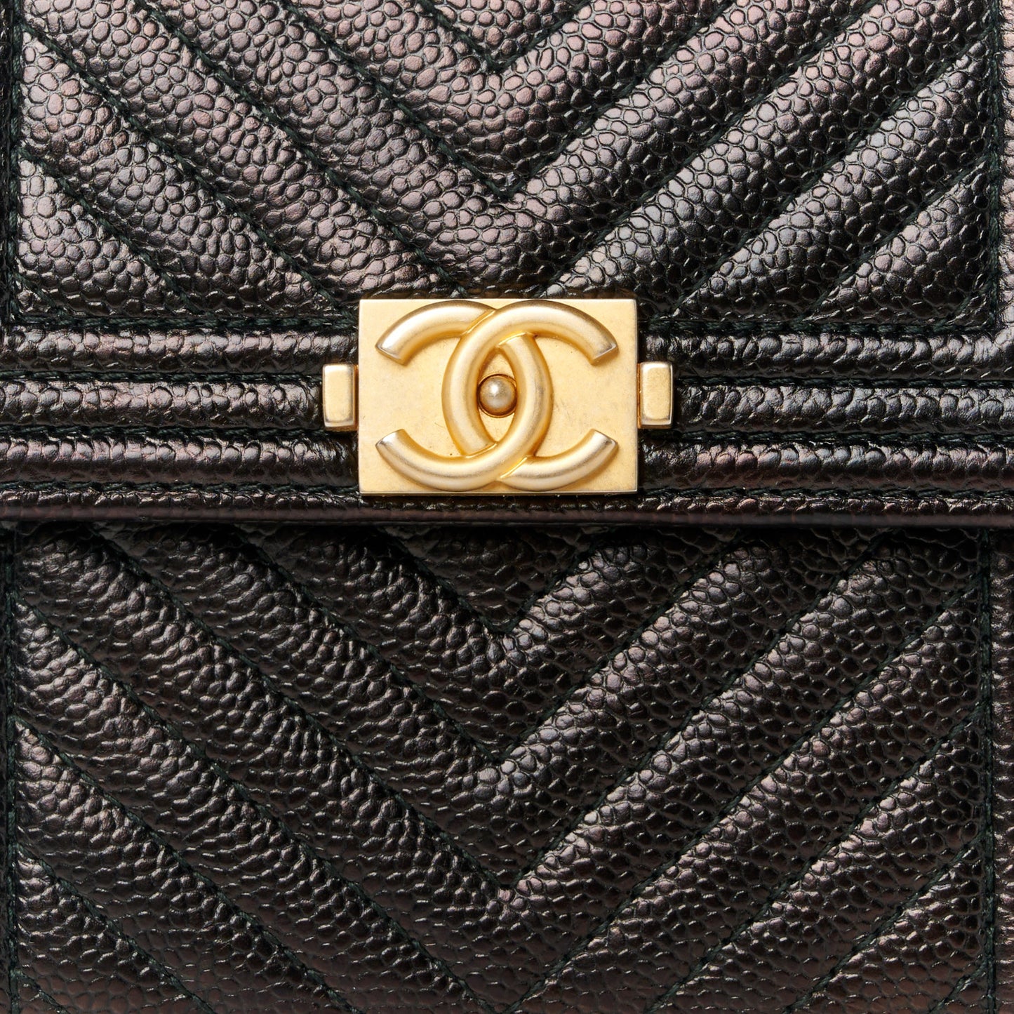Caviar Chevron Quilted Boy Compact Wallet Black