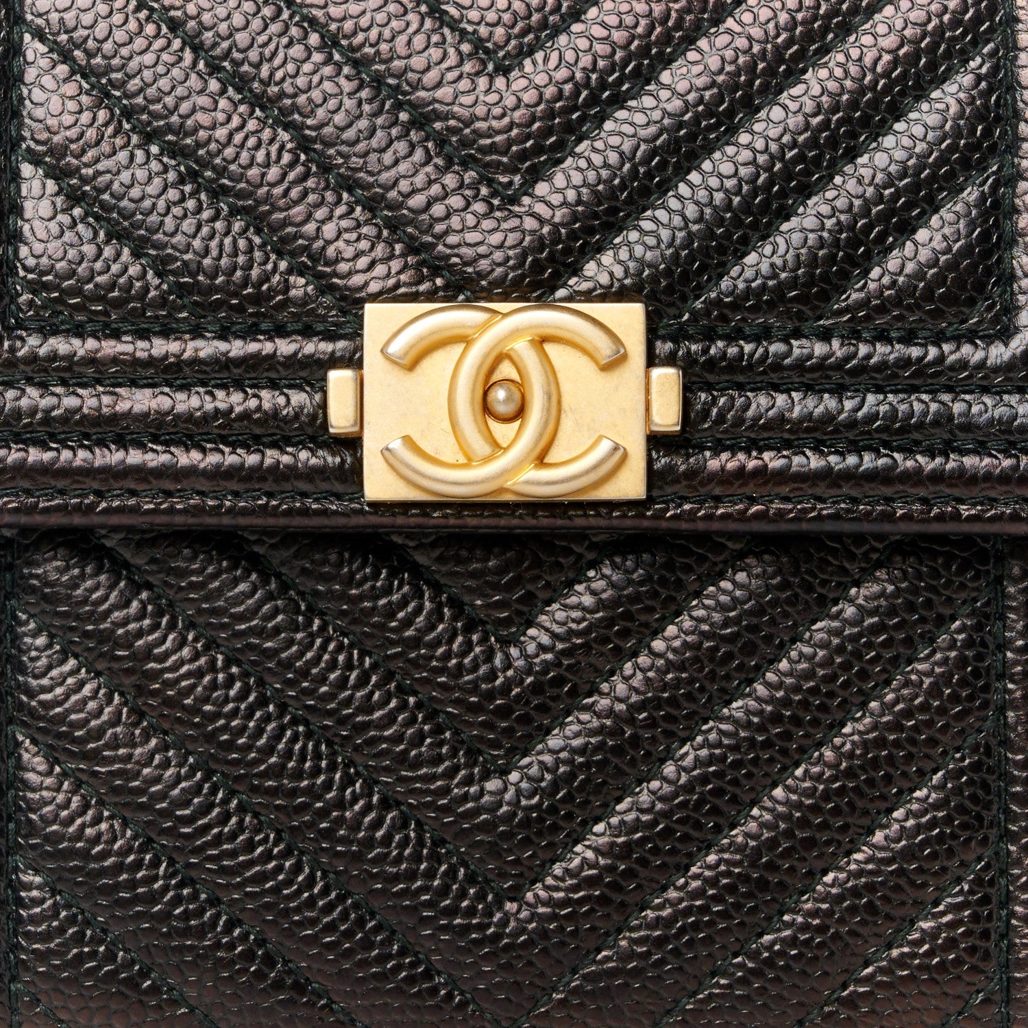 Chanel Caviar Chevron Quilted Boy Compact Wallet Black 9 of 10