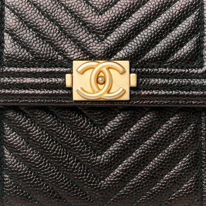 Chanel Caviar Chevron Quilted Boy Compact Wallet Black 9 of 10