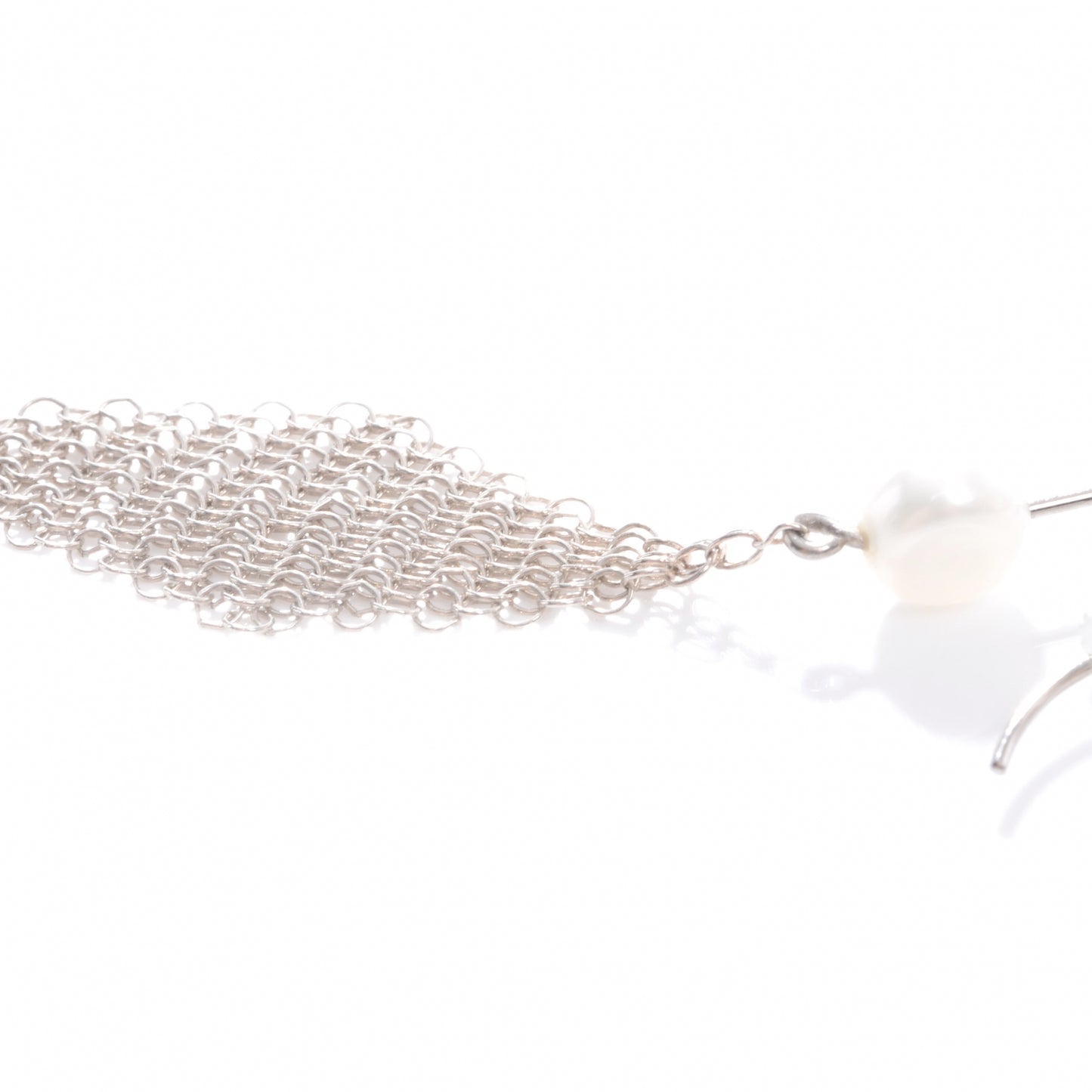 Sterling Silver Pearl Elsa Peretti Mesh Earrings