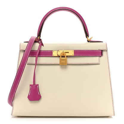 Hermes Epsom Bi-Color Horseshoe Kelly Sellier 28 Craie Rose Pourpre 1 of 13