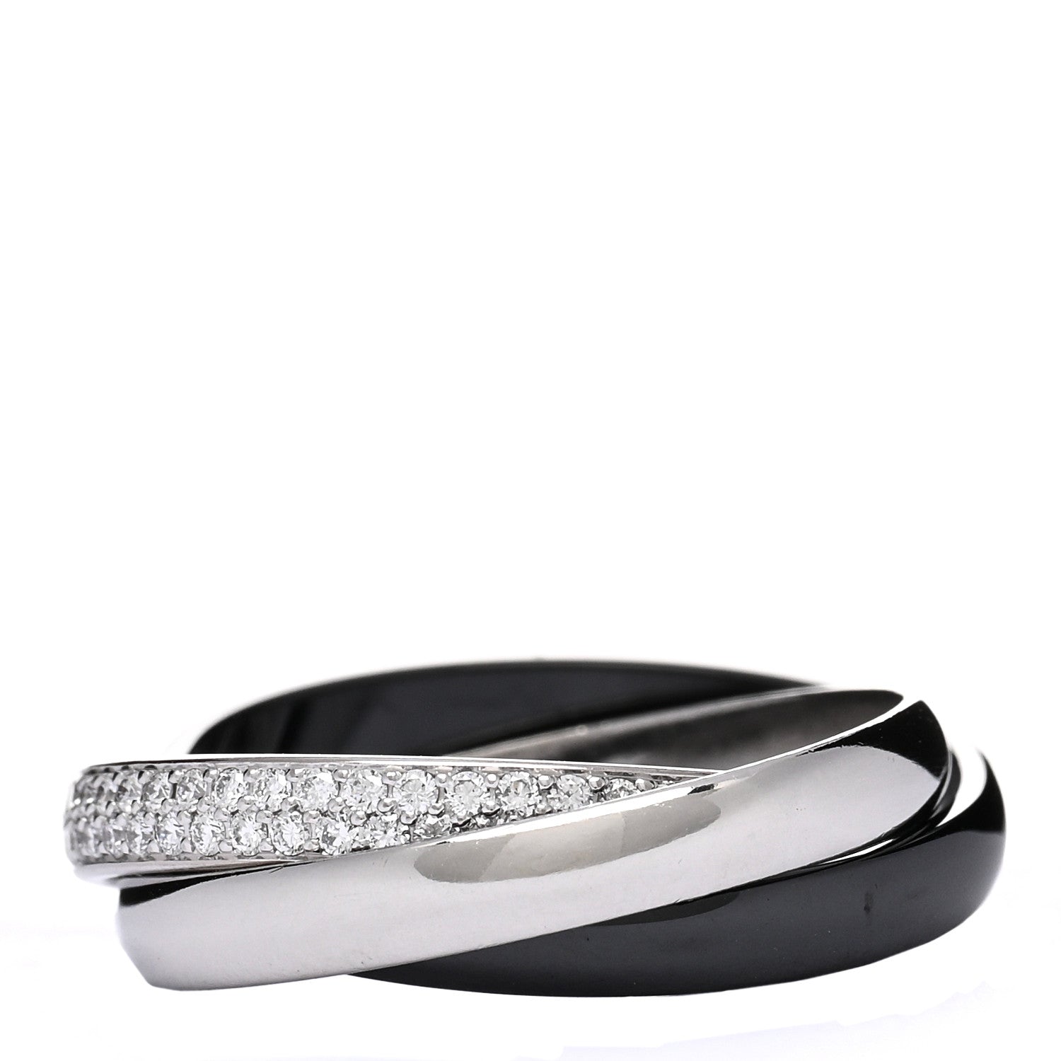 Cartier 18K White Gold Platinum Diamond Ceramic Small Trinity Ring 55 7.25 3 of 4