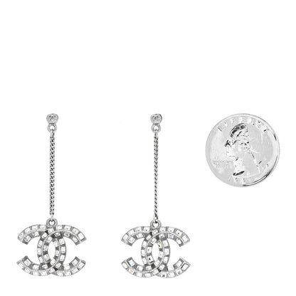 Chanel Baguette Crystal CC Drop Earrings Silver 2 of 3