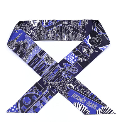 Hermes Silk Animapolis Plumetis Twilly Marine Bleu Royal 1 of 4