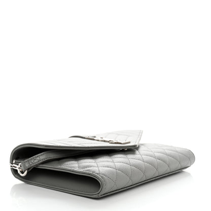 Saint Laurent Grain De Poudre Textured Mixed Matelasse Triquilt Monogram Clutch Storm 4 of 8