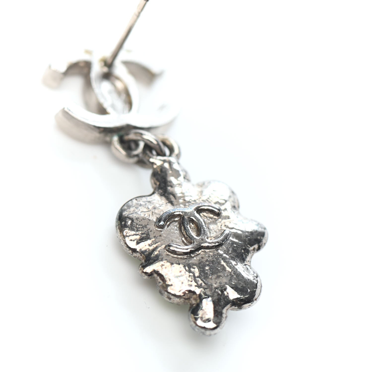 Chanel Crystal CC Drop Earrings Silver Green 4 of 4