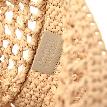 Prada Yarn Raffia Effect Crochet Logo Embroidered Tote Bag Naturale 9 of 10