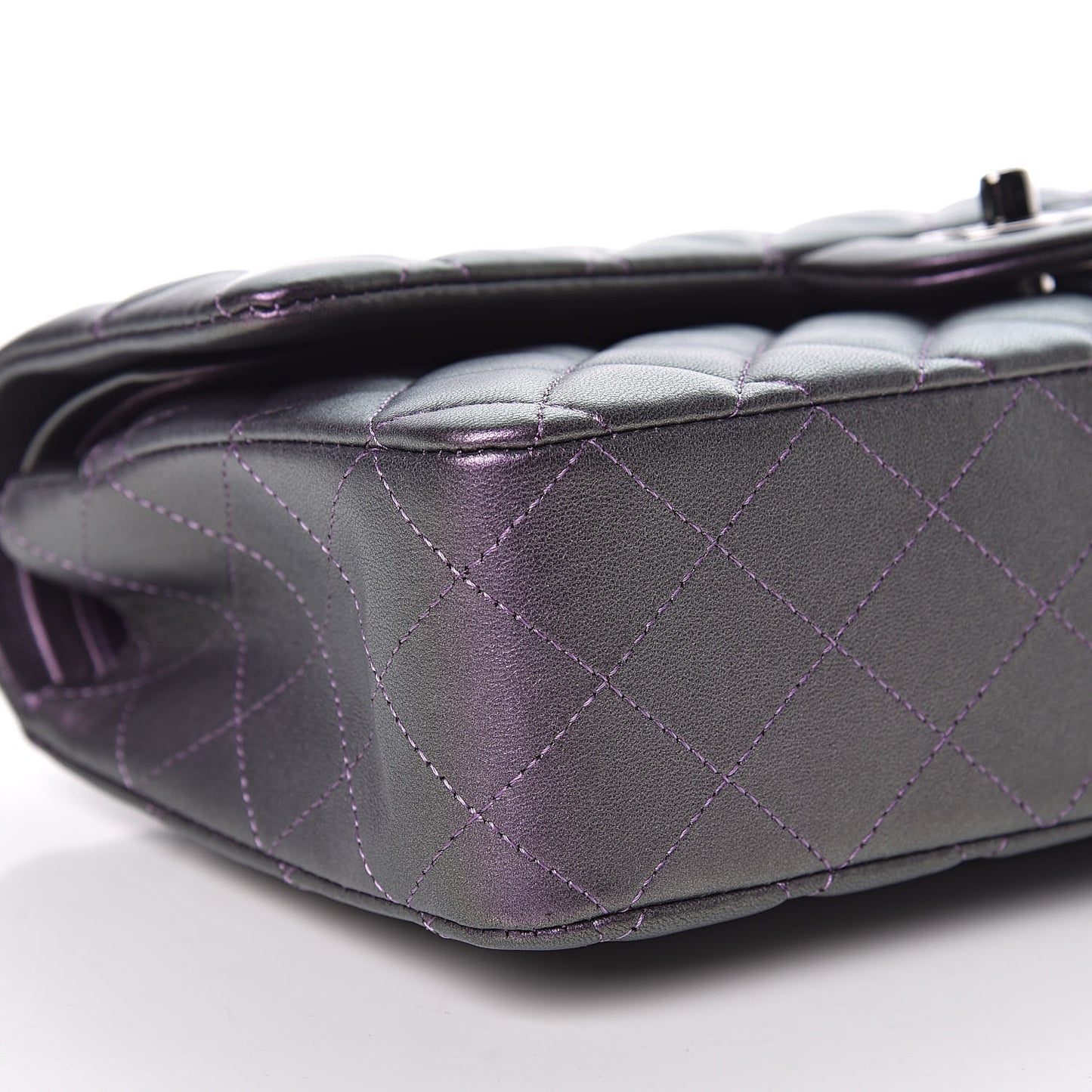 Iridescent Lambskin Quilted Medium Double Flap Dark Purple