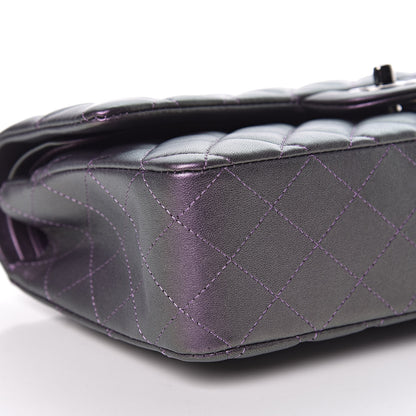 Chanel Iridescent Lambskin Quilted Medium Double Flap Dark Purple 6 of 16