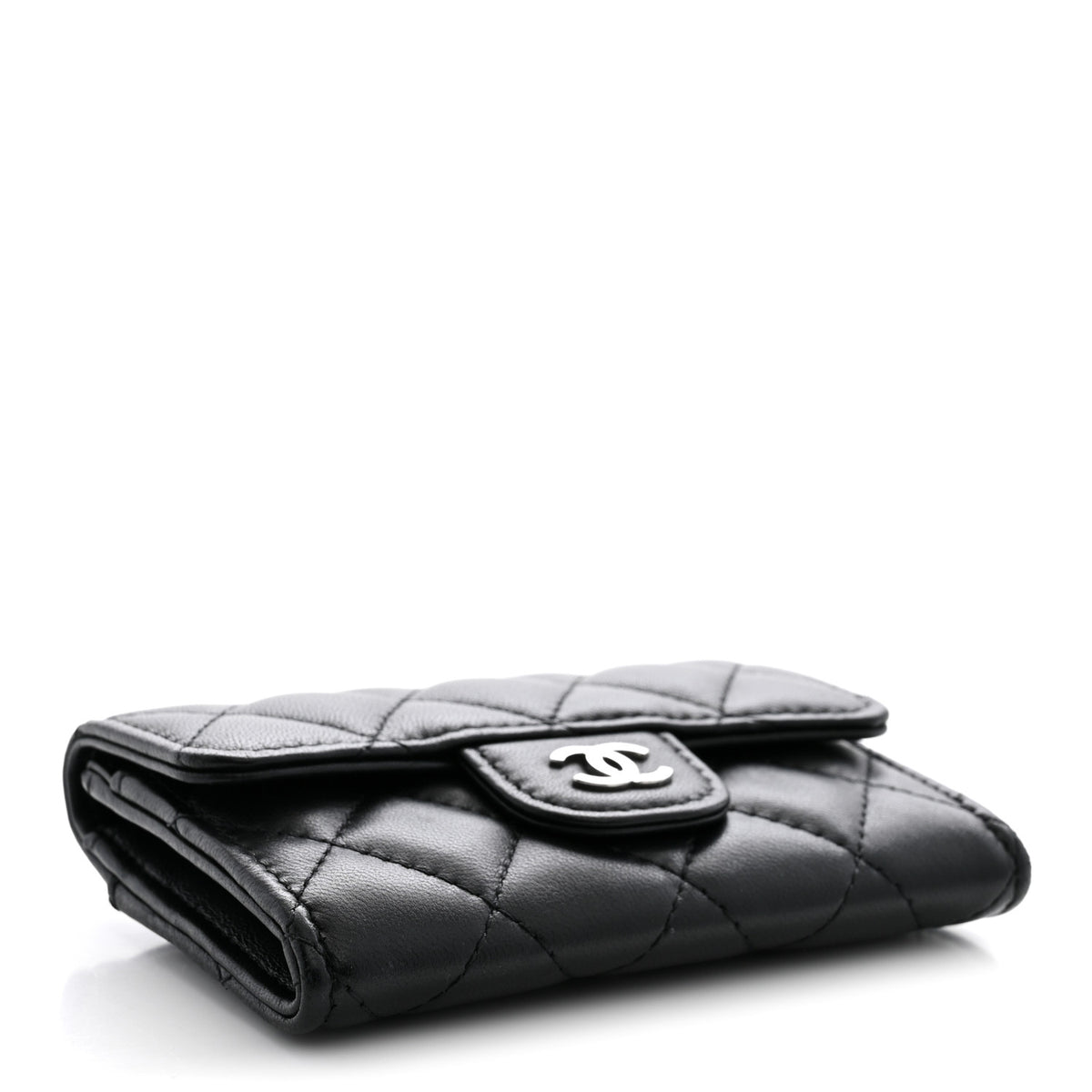 Lambskin Quilted Flap Card Holder Wallet Black