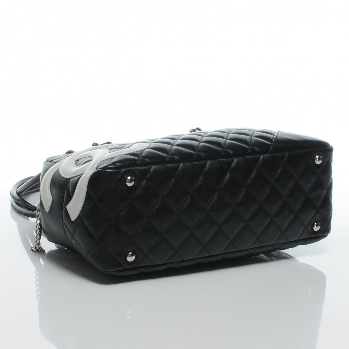 Calfskin Quilted Large Cambon Bowler Black White