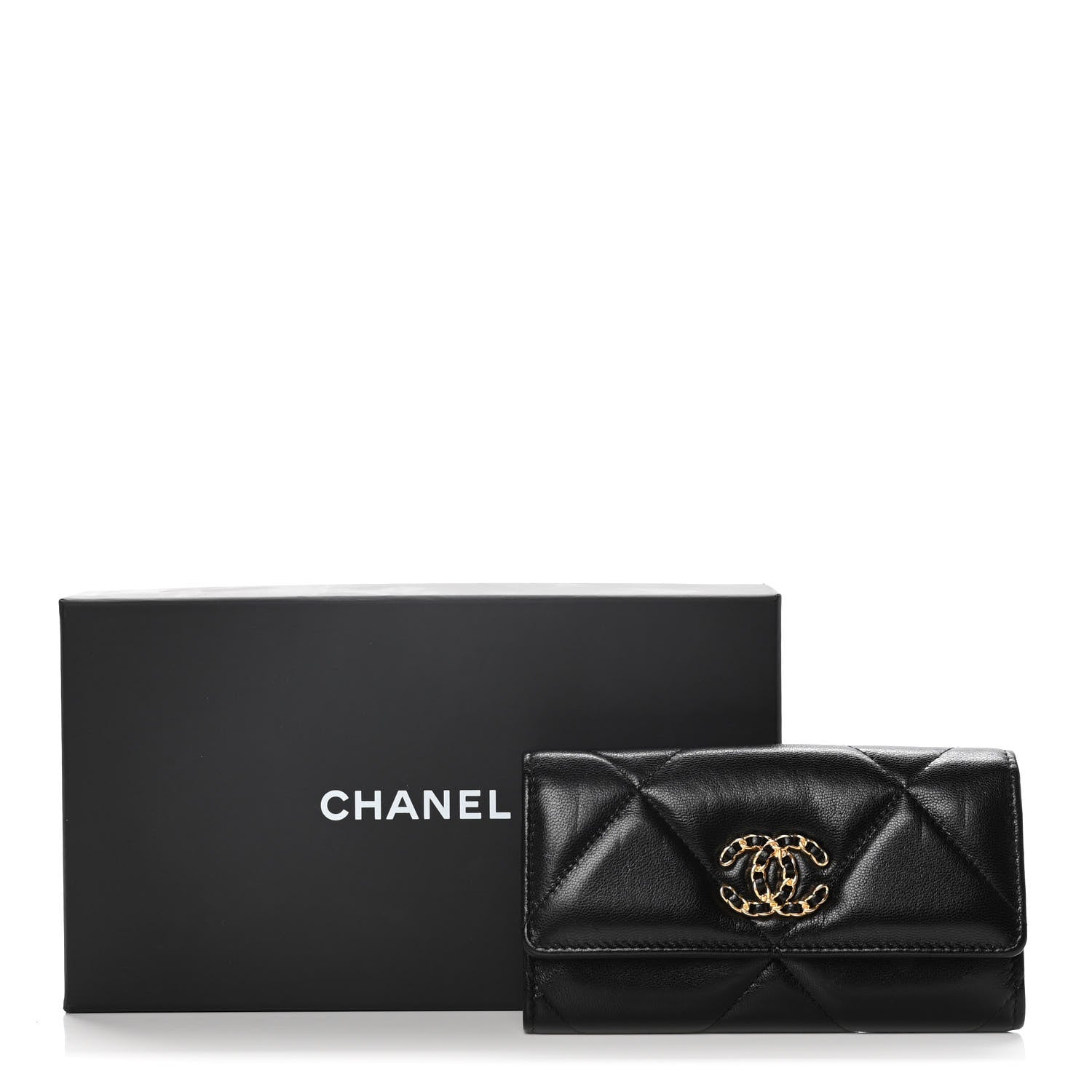 Chanel Shiny Goatskin Quilted Chanel 19 Flap Wallet Black 11 of 11