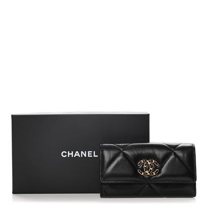 Chanel Shiny Goatskin Quilted Chanel 19 Flap Wallet Black 11 of 11