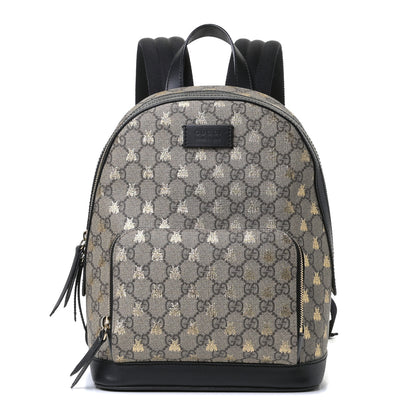 Gucci GG Supreme Monogram Bees Print Small Day Backpack Beige Oro Black 1 of 4