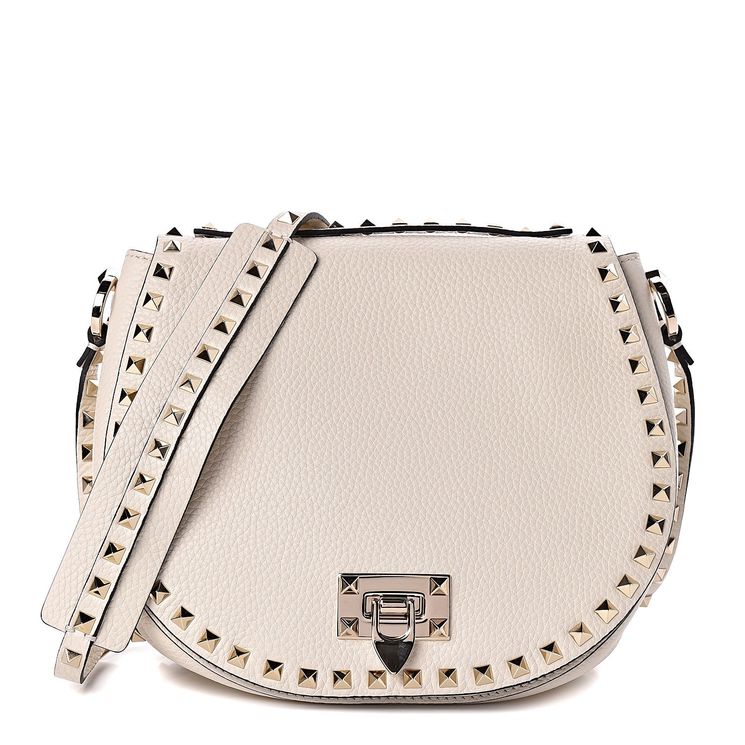 Valentino Garavani Grained Calfskin Rockstud Saddle Bag Light Ivory 1 of 10