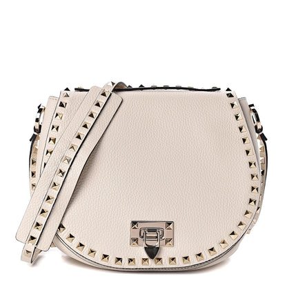Valentino Garavani Grained Calfskin Rockstud Saddle Bag Light Ivory 1 of 10