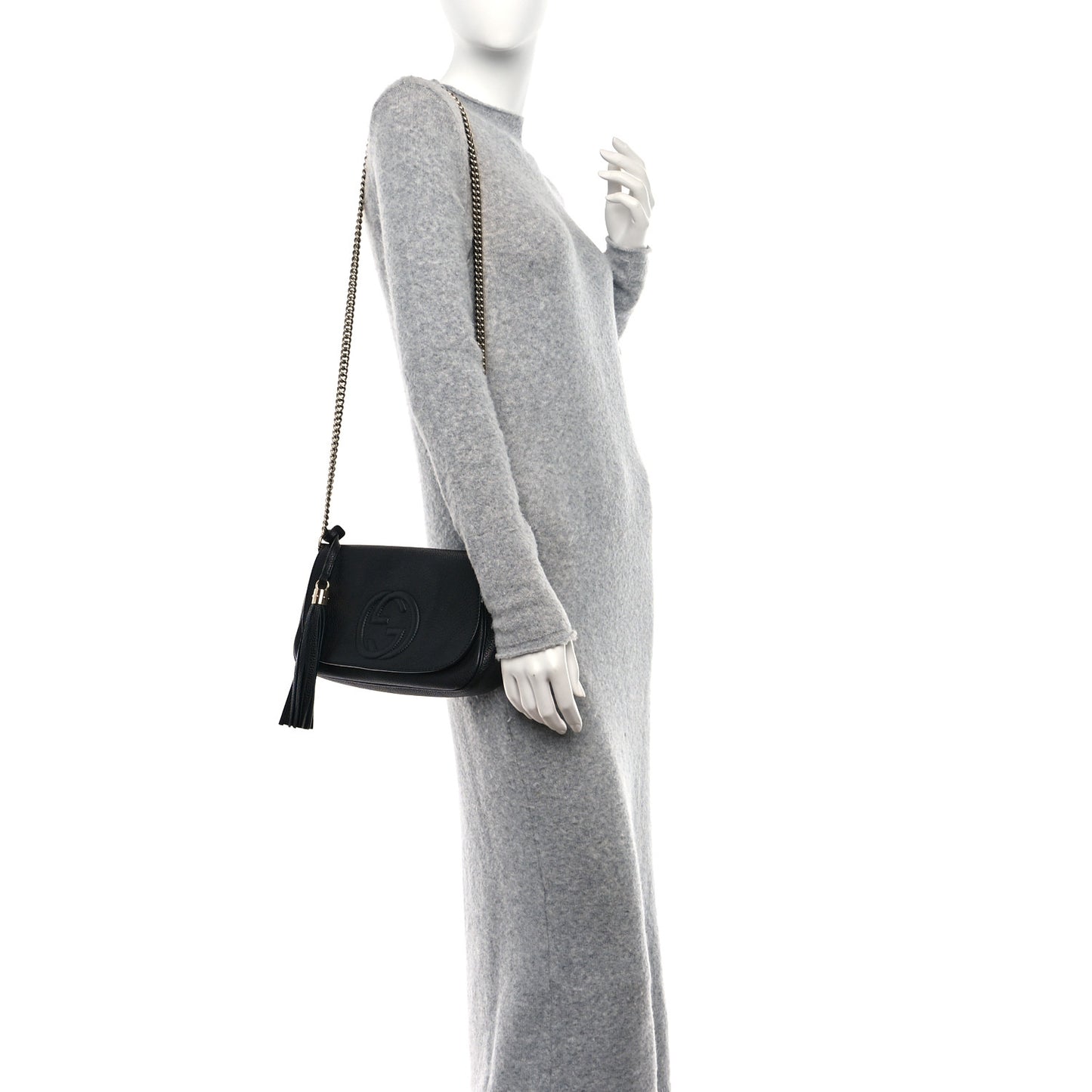 Pebbled Calfskin Medium Soho Flap Crossbody Black