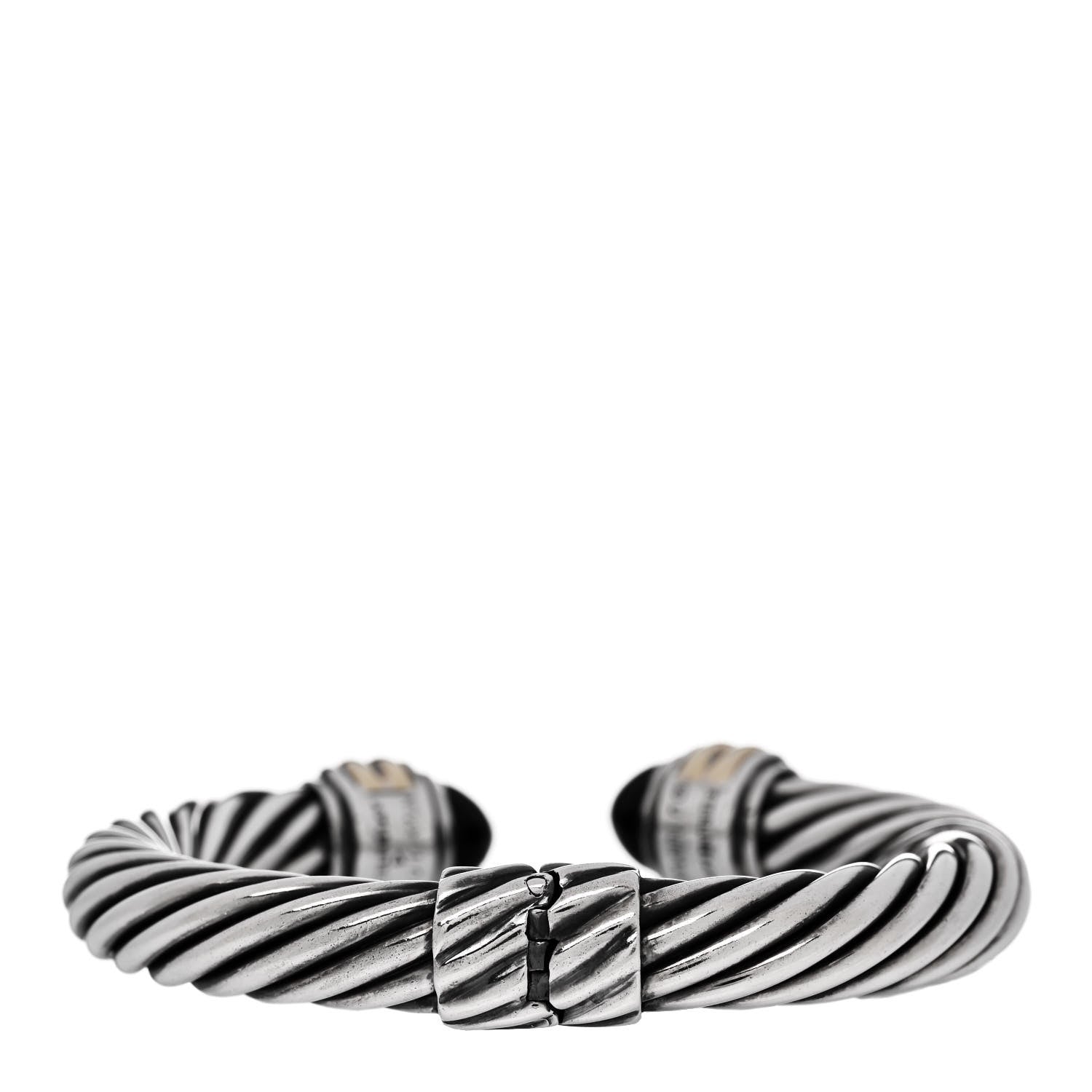 David Yurman Sterling Silver 14K Yellow Gold Black Onyx 10mm Cable Classics Hinged Bracelet 2 of 3