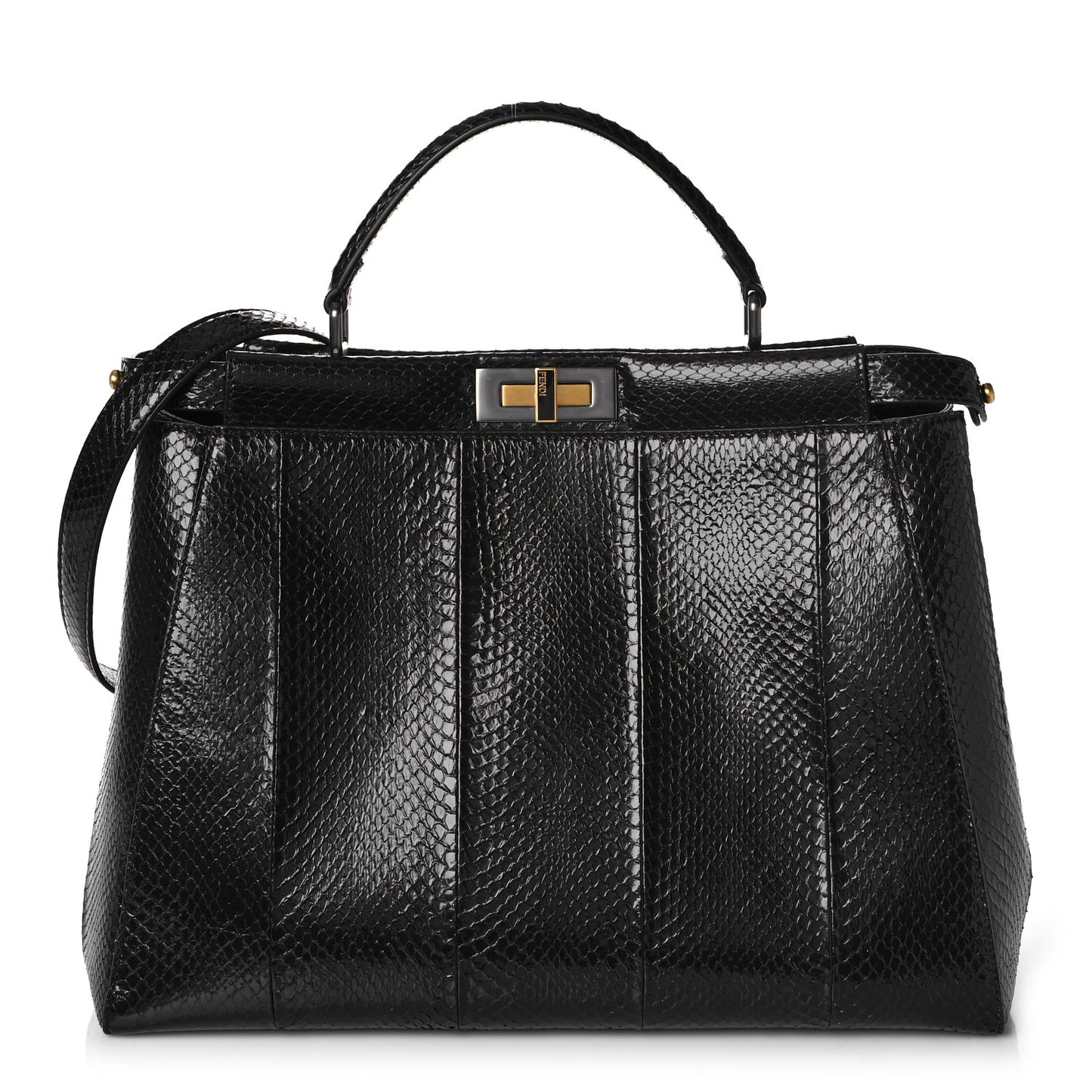 Snakeskin Large Peekaboo Iconic Satchel Black